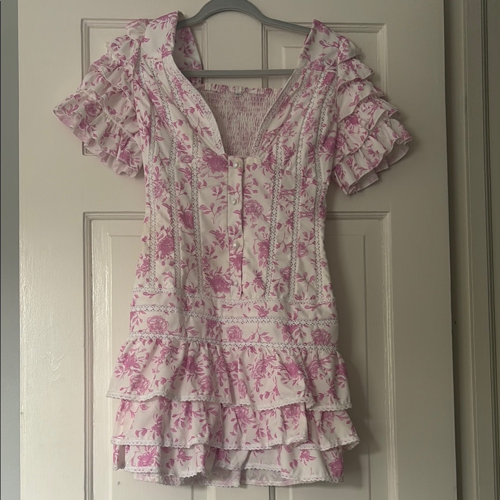Floral Ruffle Dress in Pink and White